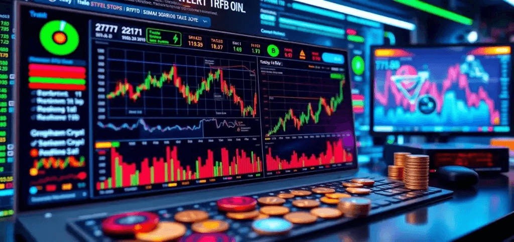 Un panel visualmente atractivo que muestra varios análisis criptográficos, métricas KPI de cartera y tendencias del mercado para inversores de criptomonedas.