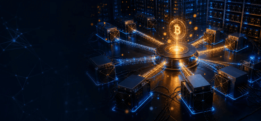 Bitcoin mining pools and shared hashrate network