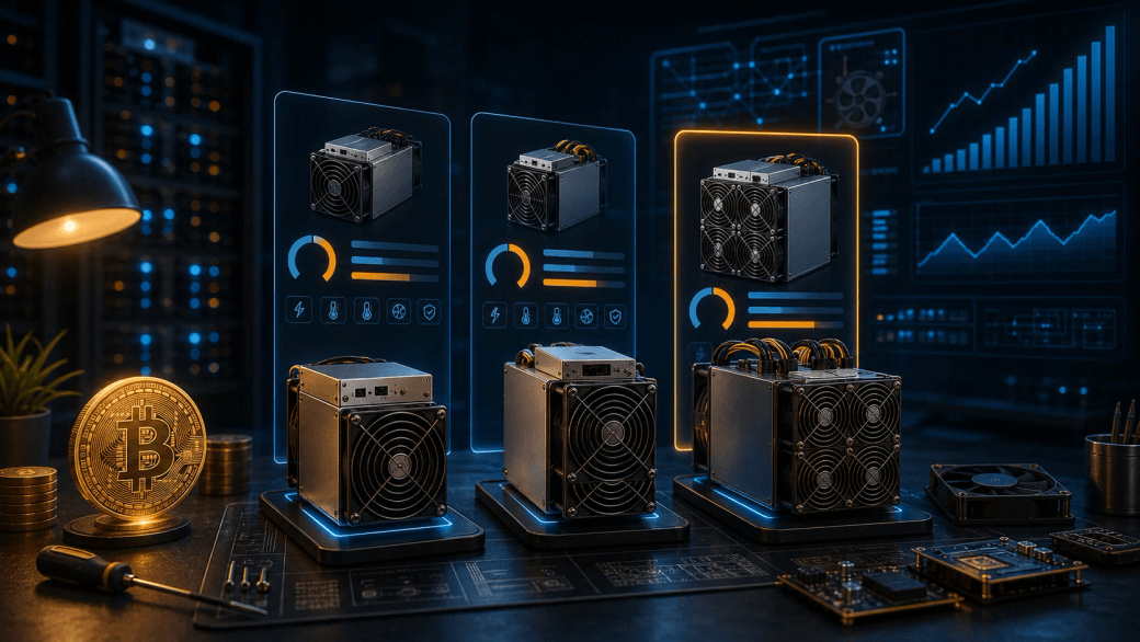 ASIC mining hardware comparison by efficiency and hashrate