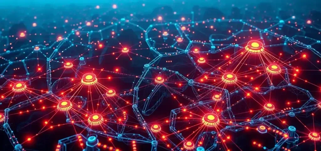 Una imagen de alta calidad que ilustra el concepto de oráculos en la tecnología blockchain, mostrando feeds de datos y contratos inteligentes interactuando sin problemas en una red digital.