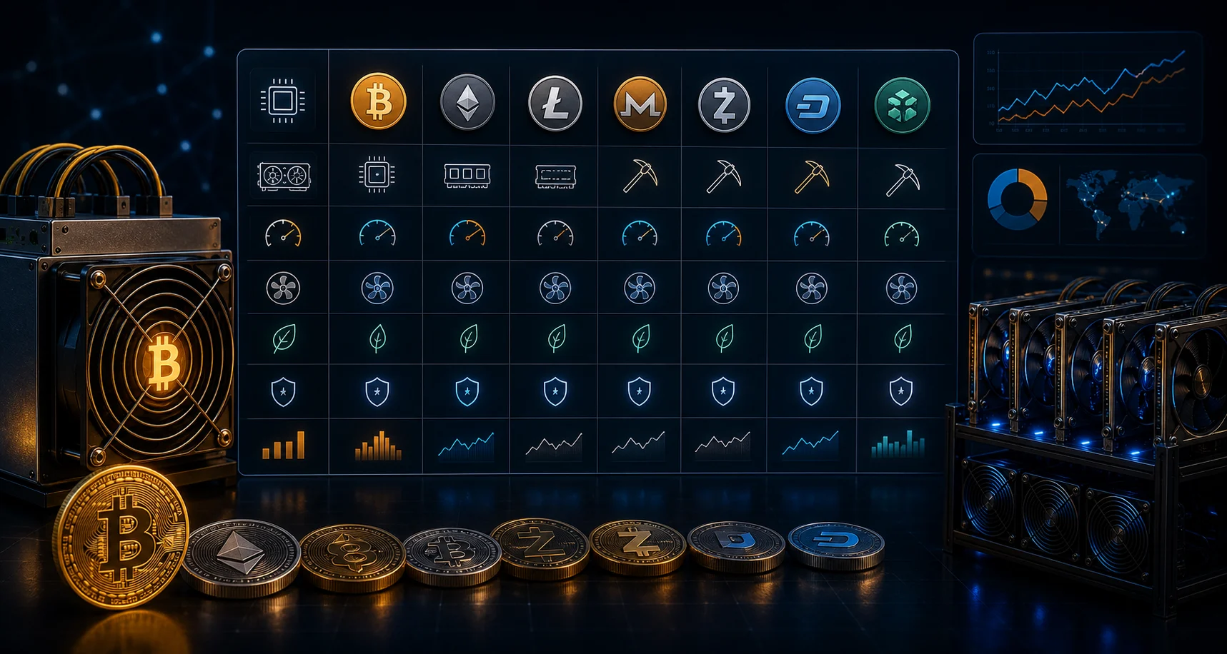 Mineable cryptocurrency coin and algorithm comparison