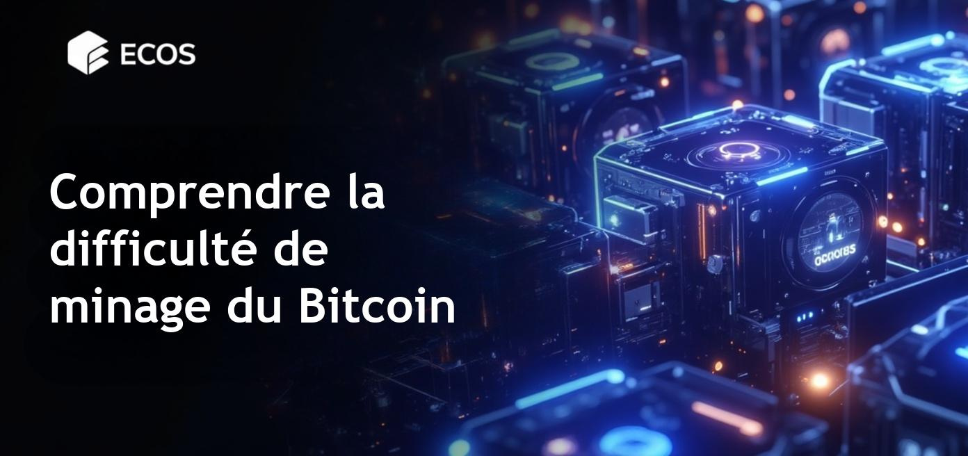 Une représentation du réseau Bitcoin et de la difficulté de minage, illustrant des mineurs en action.