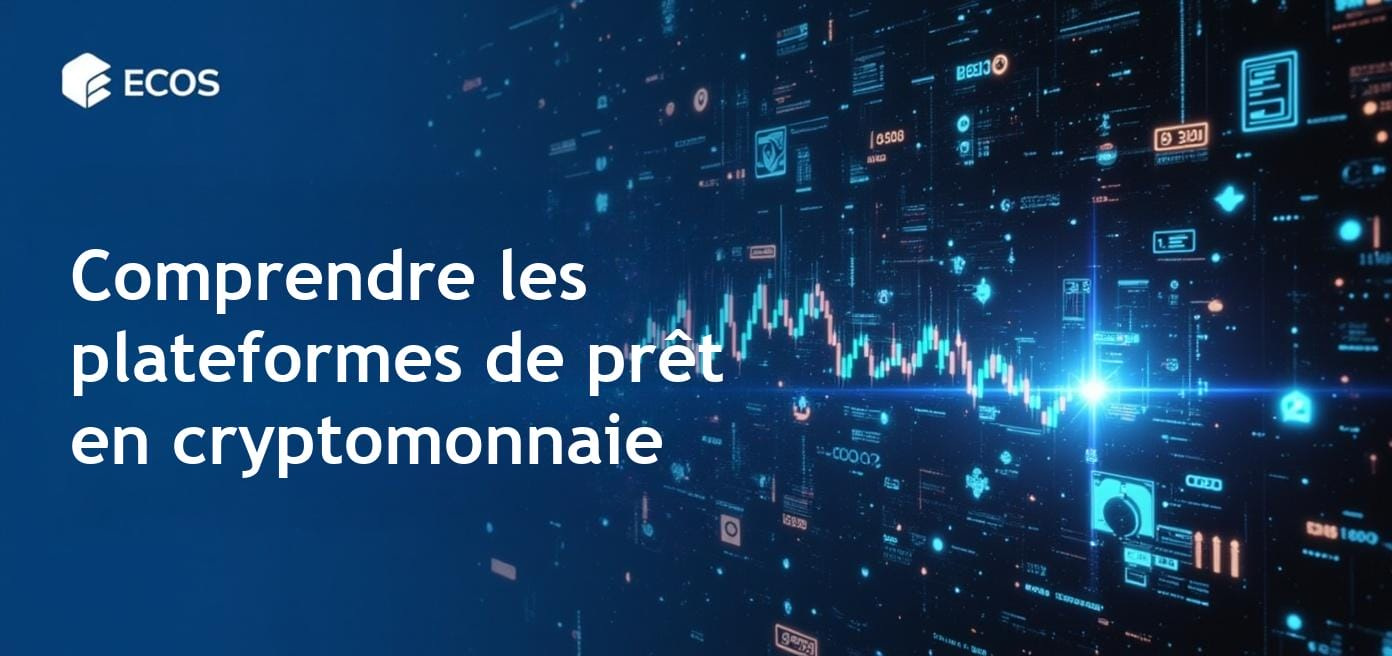 Une personne analysant des graphiques et des tableaux de prêt en cryptomonnaie sur plusieurs écrans, montrant les prêts en cryptomonnaie et le potentiel de gains d'intérêts.