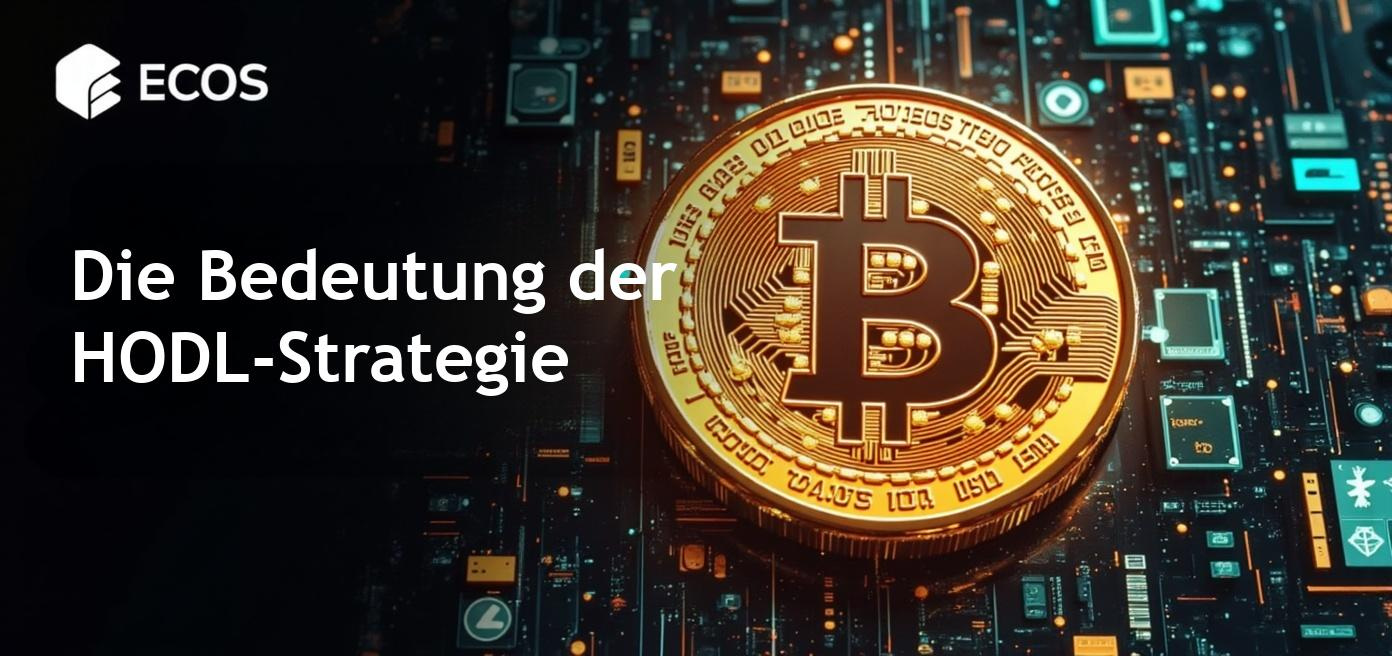 Ein Bitcoin-Symbol vor einem digitalen Hintergrund, der die HODL-Strategie darstellt.