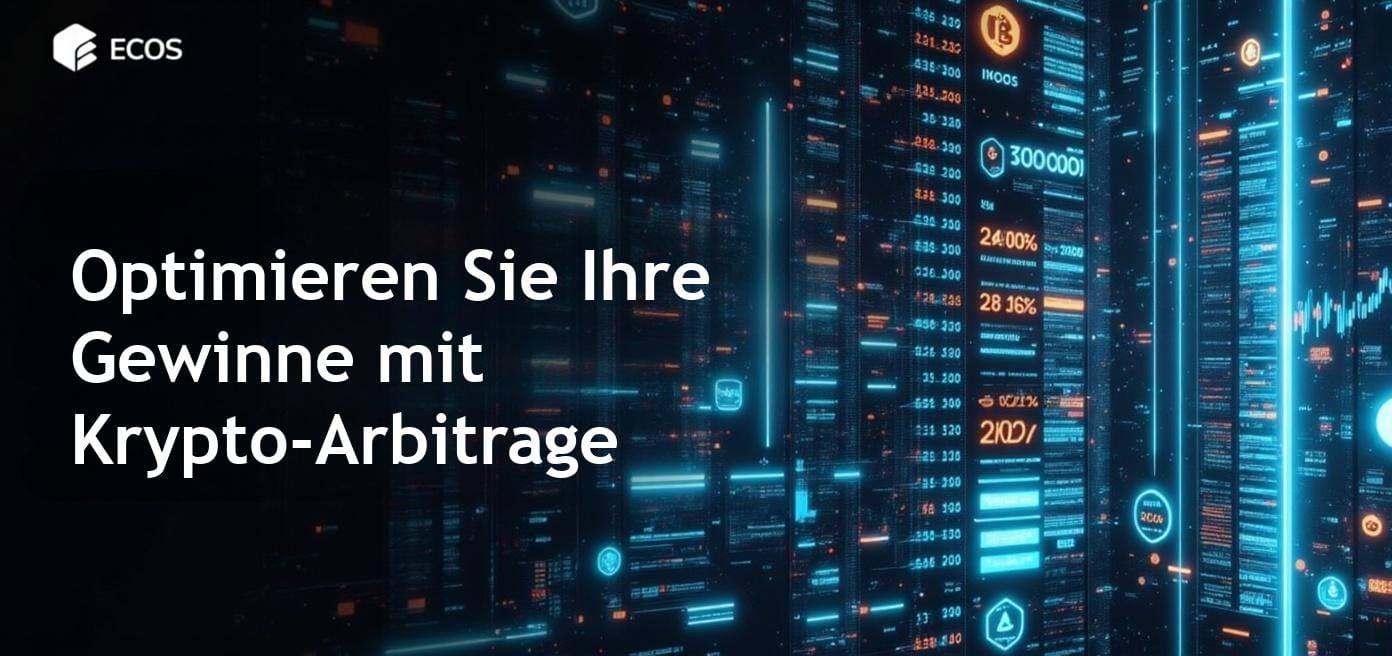 Eine detaillierte Infografik, die Preisunterschiede von Kryptowährungen über verschiedene Börsen zeigt und Arbitrage-Möglichkeiten sowie Wechselkurslücken verdeutlicht, relevant für risikoarmes Trading mit Arbitrage-Bots.