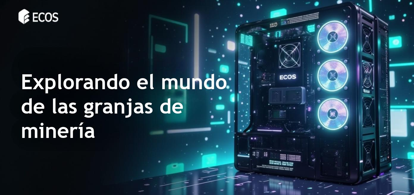 Componentes de una granja de minería de criptomonedas con una amplia vista de equipos de minería.