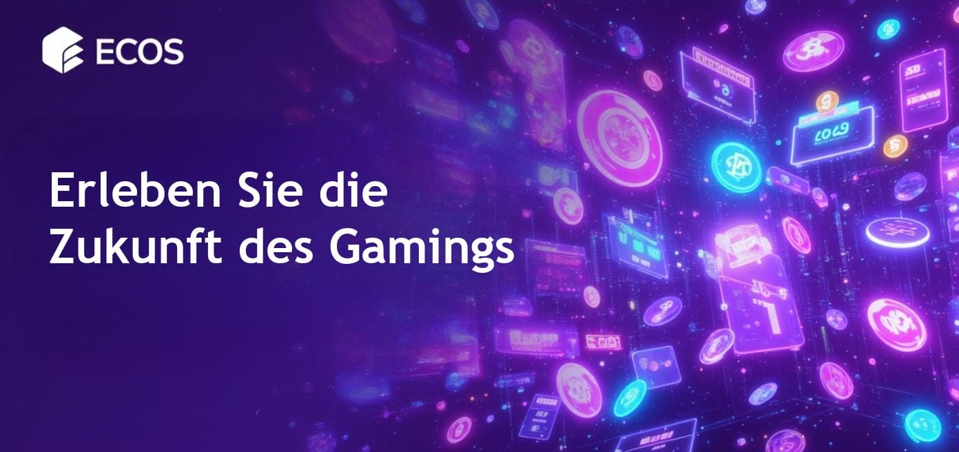 Eine lebendige digitale Landschaft, die verschiedene Play-to-Earn-Spiele mit NFTs und Kryptowährungsbelohnungen in einer Blockchain-Umgebung zeigt.
