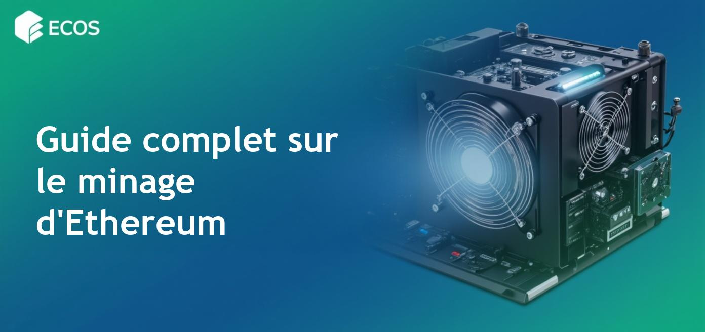 Processus de mining de l'Ethereum illustré avec des équipements spécialisés pour le minage, mettant en lumière le fonctionnement du blockchain.