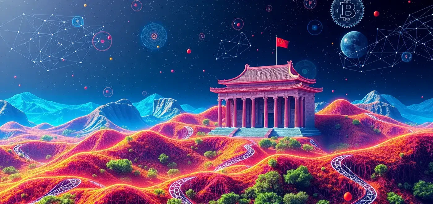 Une représentation visuelle des monnaies numériques des banques centrales avec des symboles de monnaies numériques comme le CBDC et le yuan numérique sur un fond de monde financier numérique.