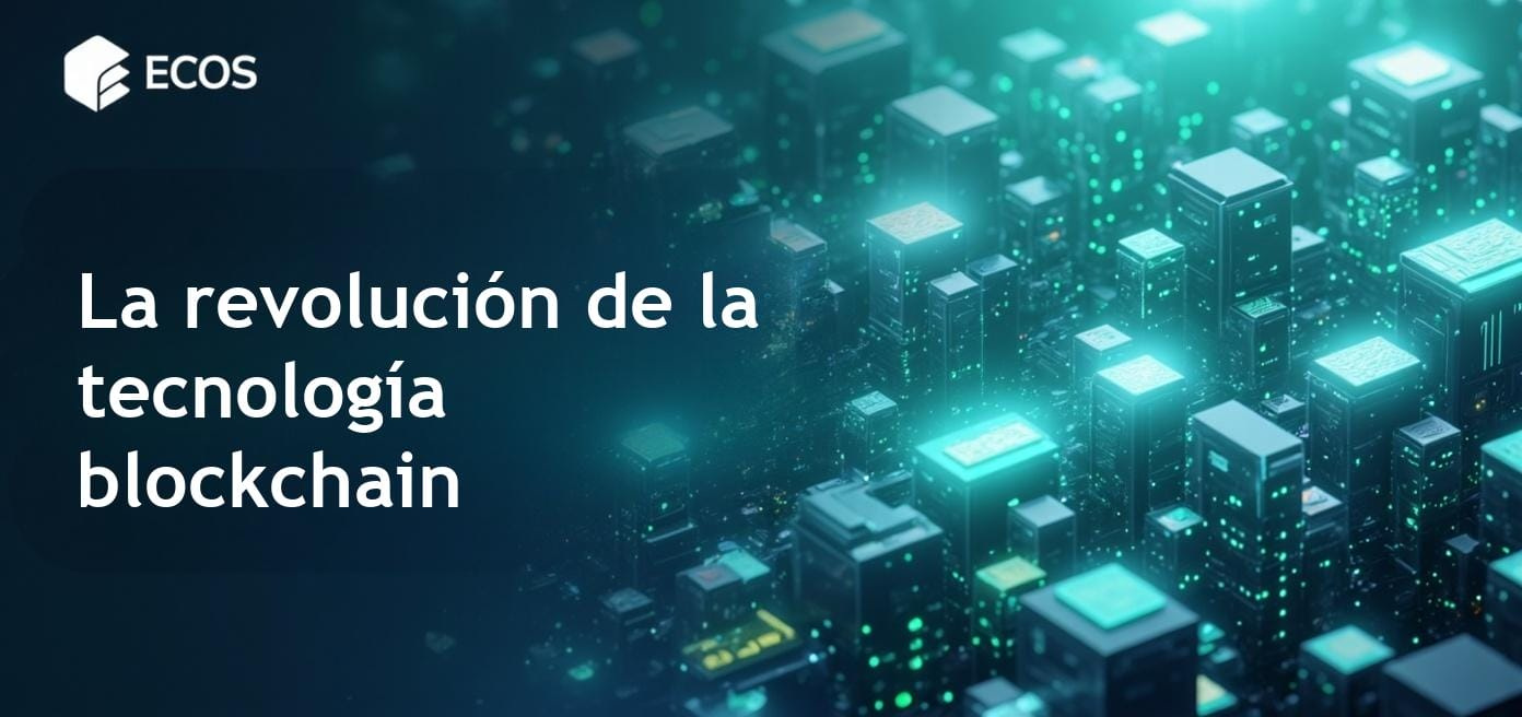 Un gráfico que ilustra el funcionamiento de la tecnología blockchain con bloques interconectados y datos asegurados.
