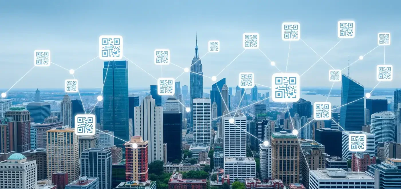 Ein konzeptionelles Bild zur Veranschaulichung der Immobilien-Tokenisierung mit Immobilien-NFTs und Blockchain-Visualisierungen, das digitale Vermögens-Token betont.