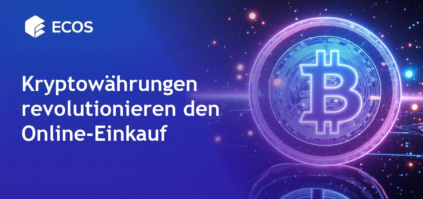 Eine dynamische E-Commerce-Landschaft, die verschiedene Kryptowährungen präsentiert und den Krypto-Checkout sowie schnelle Zahlungstransaktionen für Händler hervorhebt