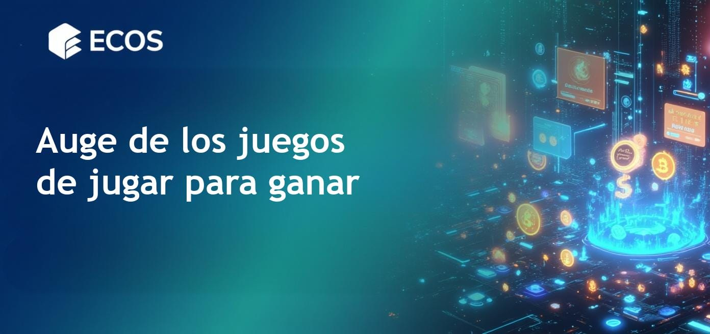 Un paisaje digital vibrante que muestra varios juegos de jugar para ganar, con recompensas de criptomonedas y NFTs en un entorno de blockchain.