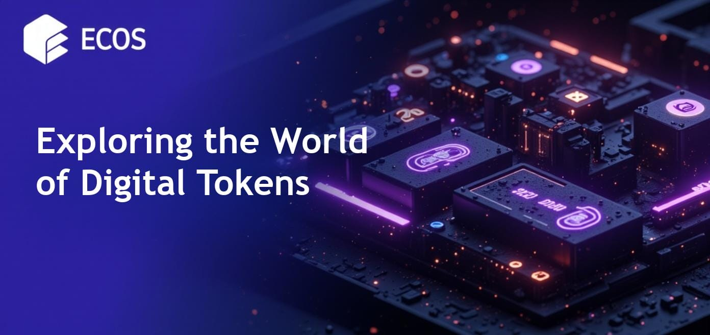 A visual representation of various types of tokens including utility tokens, security tokens, and NFTs in a blockchain context.