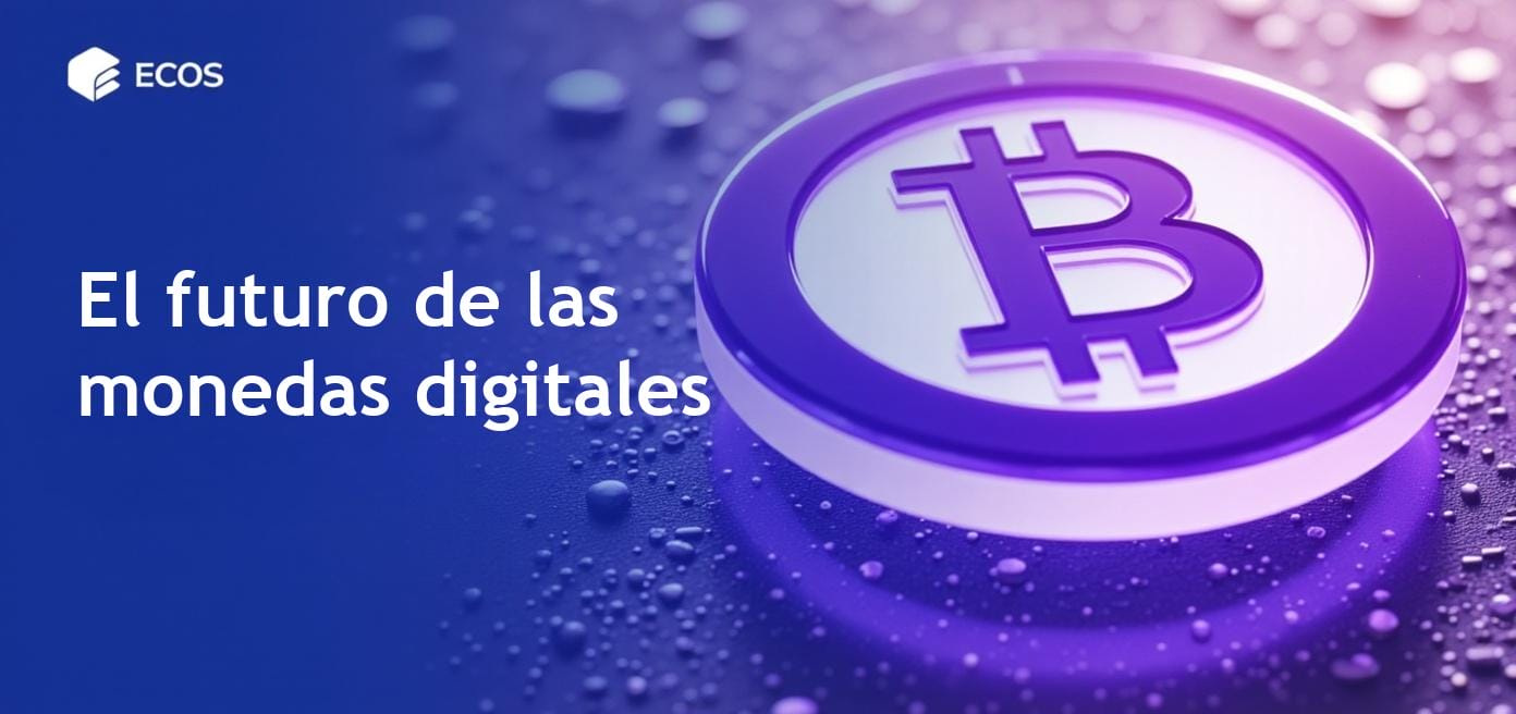 Representación visual de las Monedas Digitales de Banco Central con símbolos de monedas digitales como CBDC y yuan digital contra un fondo del mundo financiero digital.
