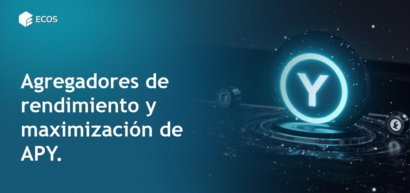 Un gráfico detallado que ilustra los agregadores de rendimiento y su impacto en los retornos de DeFi, destacando Yearn Finance y mecanismos de auto-compounding.