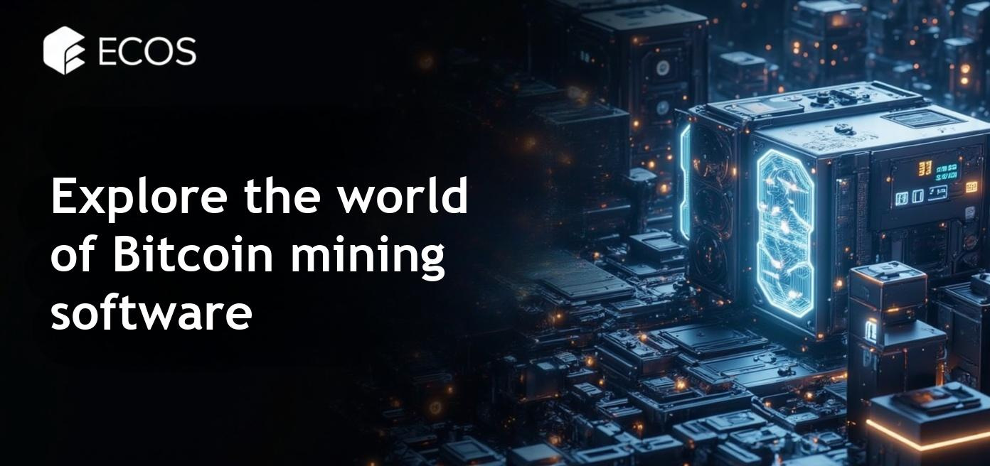 A visual representation of cryptocurrency mining software and equipment involved in Bitcoin extraction.