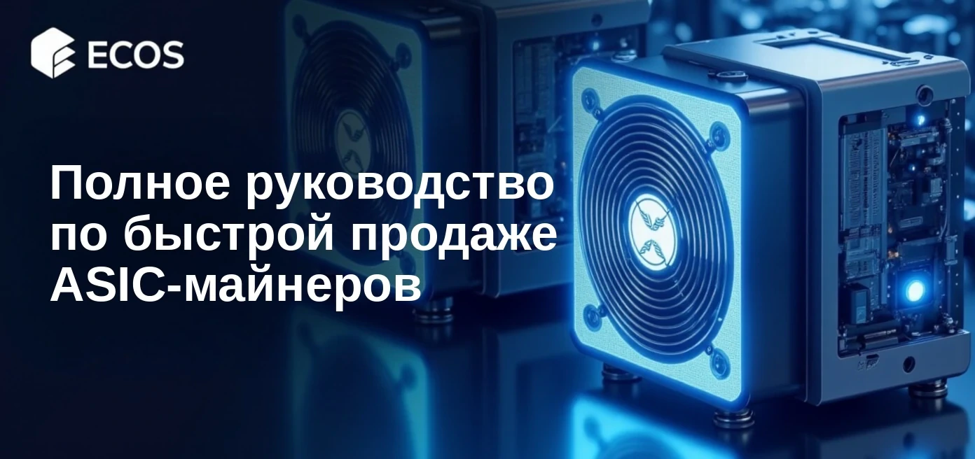 Современное оборудование ASIC-майнера в индустриальном помещении, готовое к перепродаже на вторичном рынке