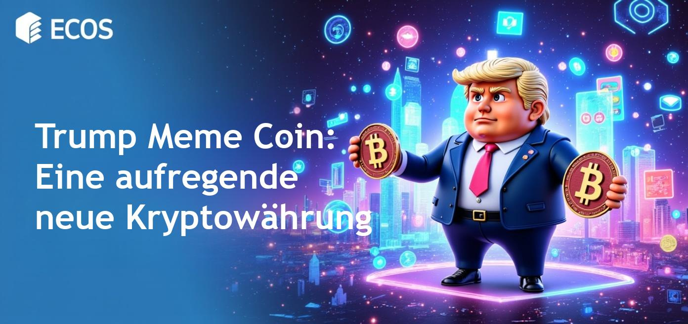 Eine detaillierte Darstellung des Trump Meme Coin mit einem Cartoon von Trump.