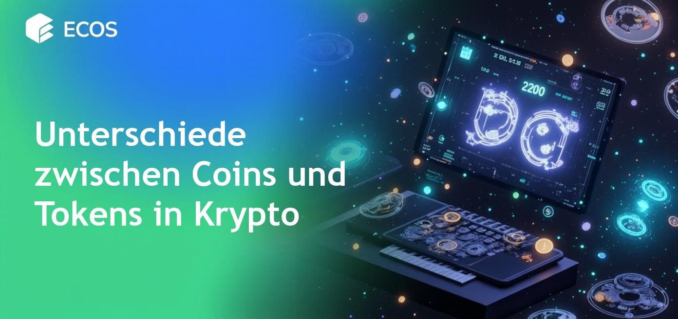 Eine detaillierte Grafik, die die Unterschiede zwischen Coins und Tokens in der Kryptowelt zeigt.