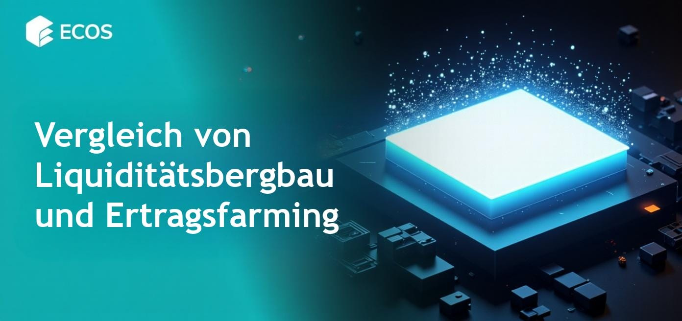 Ein detailliertes Bild, das die Konzepte von Liquiditätsbergbau und Ertragsfarming im DeFi hervorhebt und die Rolle von Liquiditätsanbietern und Belohnungstoken zeigt.