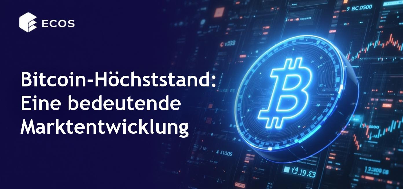 Das Bild zeigt das Bitcoin-Symbol in der digitalen Finanzwelt, umgeben von Diagrammen und Wachstumsdaten.