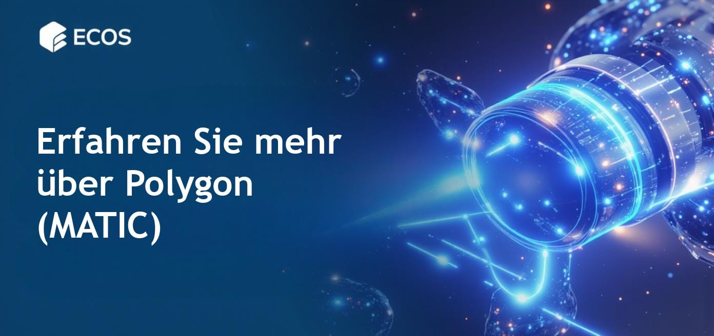 Das Bild zeigt das Polygon-Logo und eine veranschaulichende Grafik, die die Funktionsweise und Vorteile des Polygon-Netzwerks beschreibt.