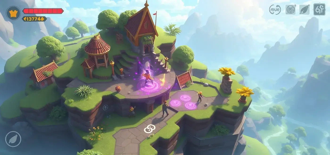 Яркий цифровой ландшафт, демонстрирующий различные игры в формате play-to-earn, с NFT и криптовалютными наградами в среде блокчейна.
