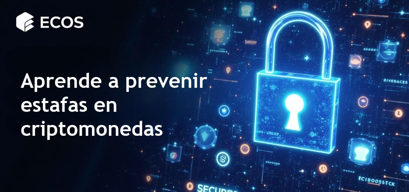 Imagen conceptual que representa estafas de criptomonedas, featuring un símbolo de candado sobre un fondo digital con alertas de phishing, mostrando medidas de seguridad contra estafas de texto.