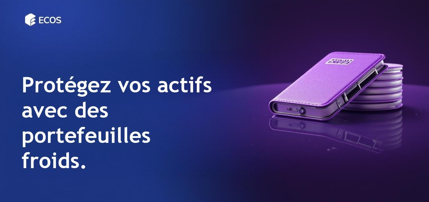 Un portefeuille froid sécurisé pour le stockage de cryptomonnaies, représentant des dispositifs Trezor et Ledger sur un bureau.