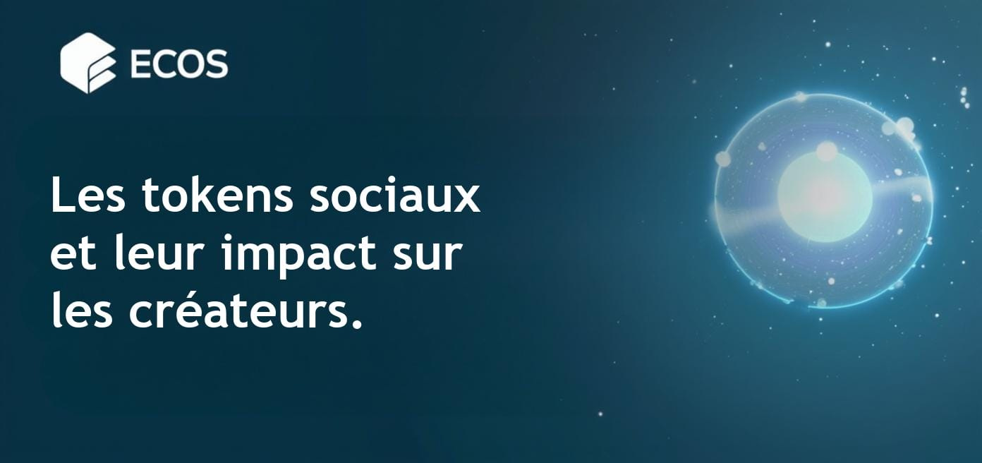 Une représentation graphique élaborée illustrant les tokens sociaux et l'économie des fans sur les réseaux sociaux, mettant en avant les monnaies numériques et l'engagement avec les créateurs.