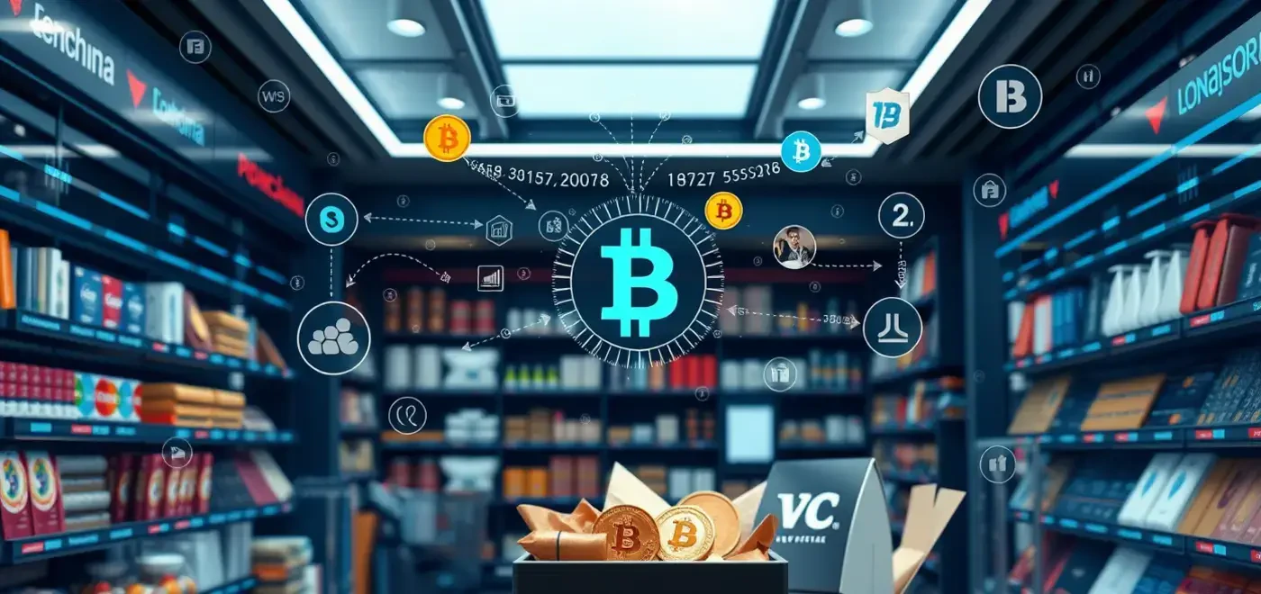 A dynamic e-commerce landscape showcasing various cryptocurrencies, highlighting crypto checkout and fast payment transactions for merchants