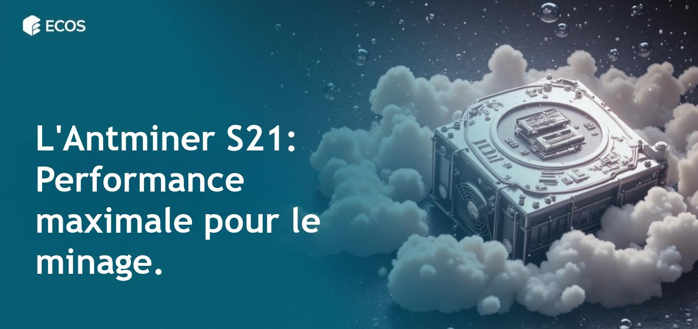 Vue d'un Antminer S21 avec ses caractéristiques avancées pour le minage de Bitcoin.
