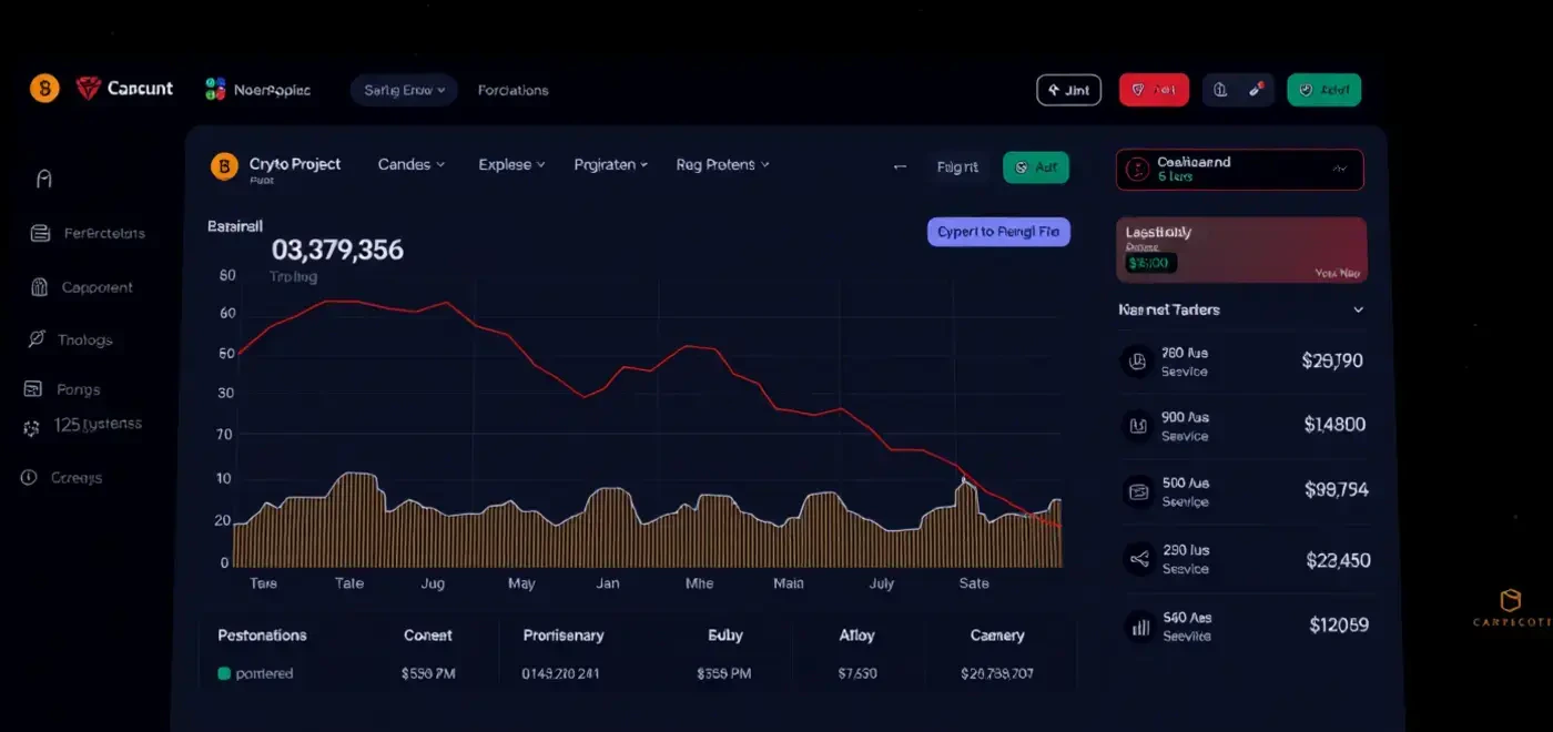 Graphical representation of cryptocurrency market risks, highlighting rug pulls and investor protection strategies. Elements include caution signs and charts.