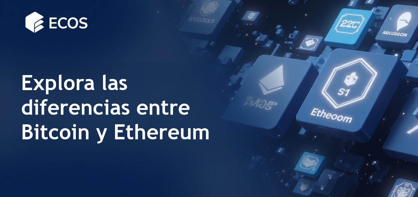 Comparación entre Bitcoin y Ethereum, dos criptomonedas clave en el mercado financiero.