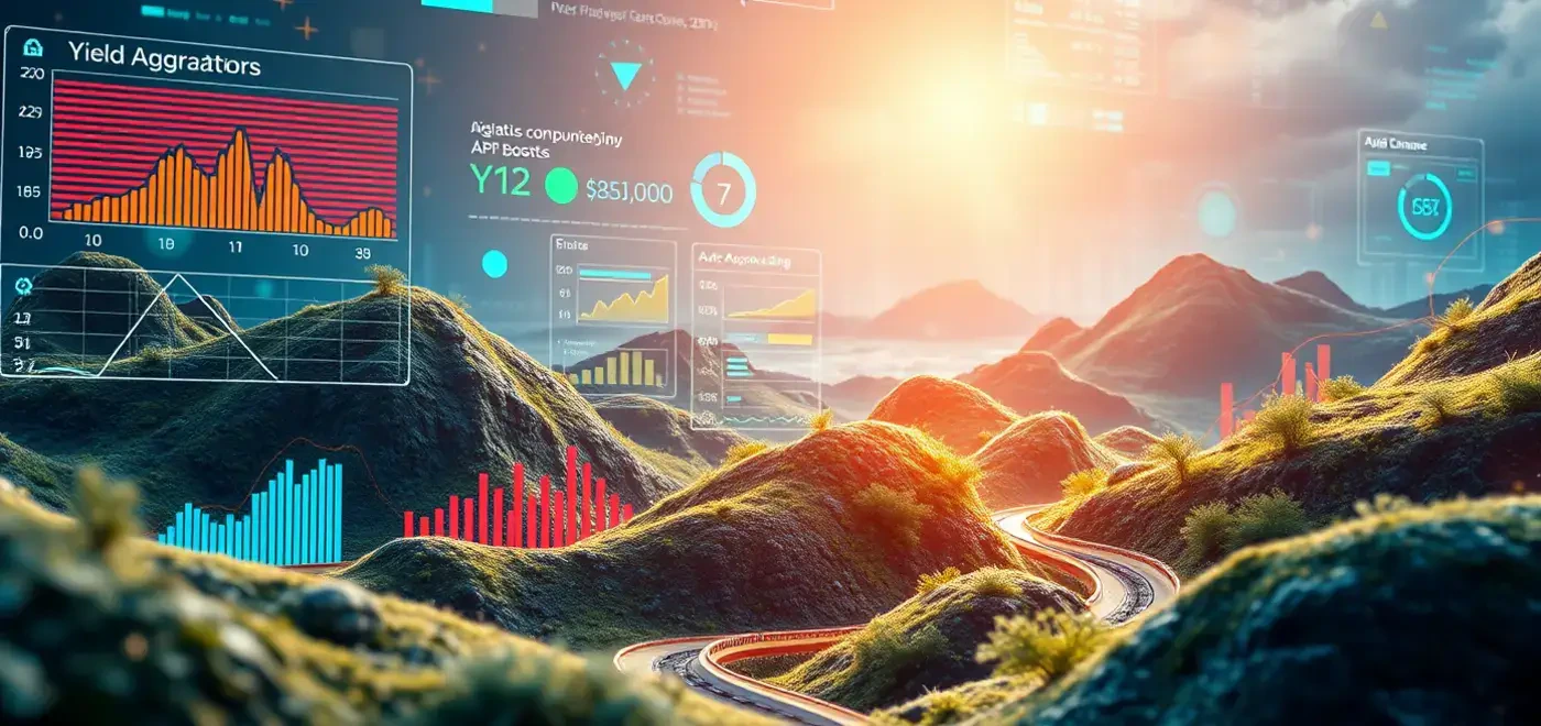 A detailed graphic illustrating yield aggregators and their impact on DeFi returns, showcasing yearn finance and auto compound mechanisms with APY boost strategies.