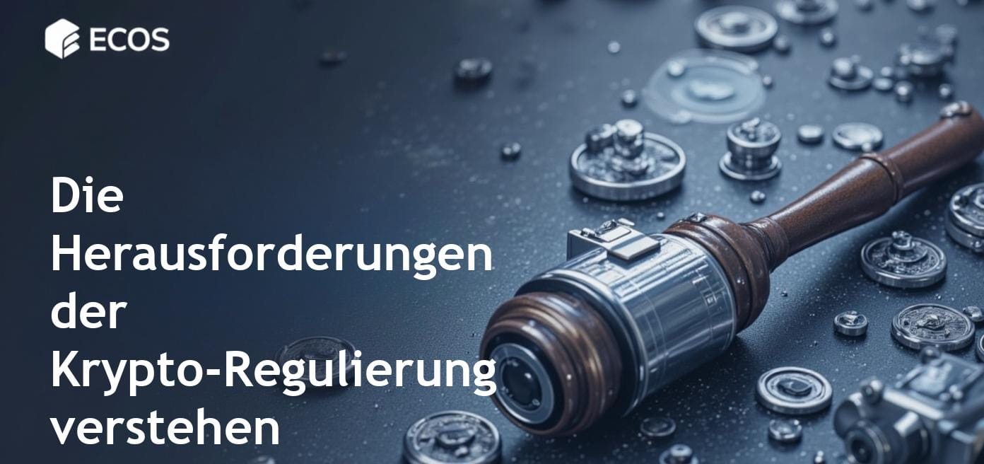 Komplexe Darstellung von Rechtsdokumenten mit Kryptowährungssymbolen, die die Klage und SEC-Vorschriften für Börsen widerspiegeln.