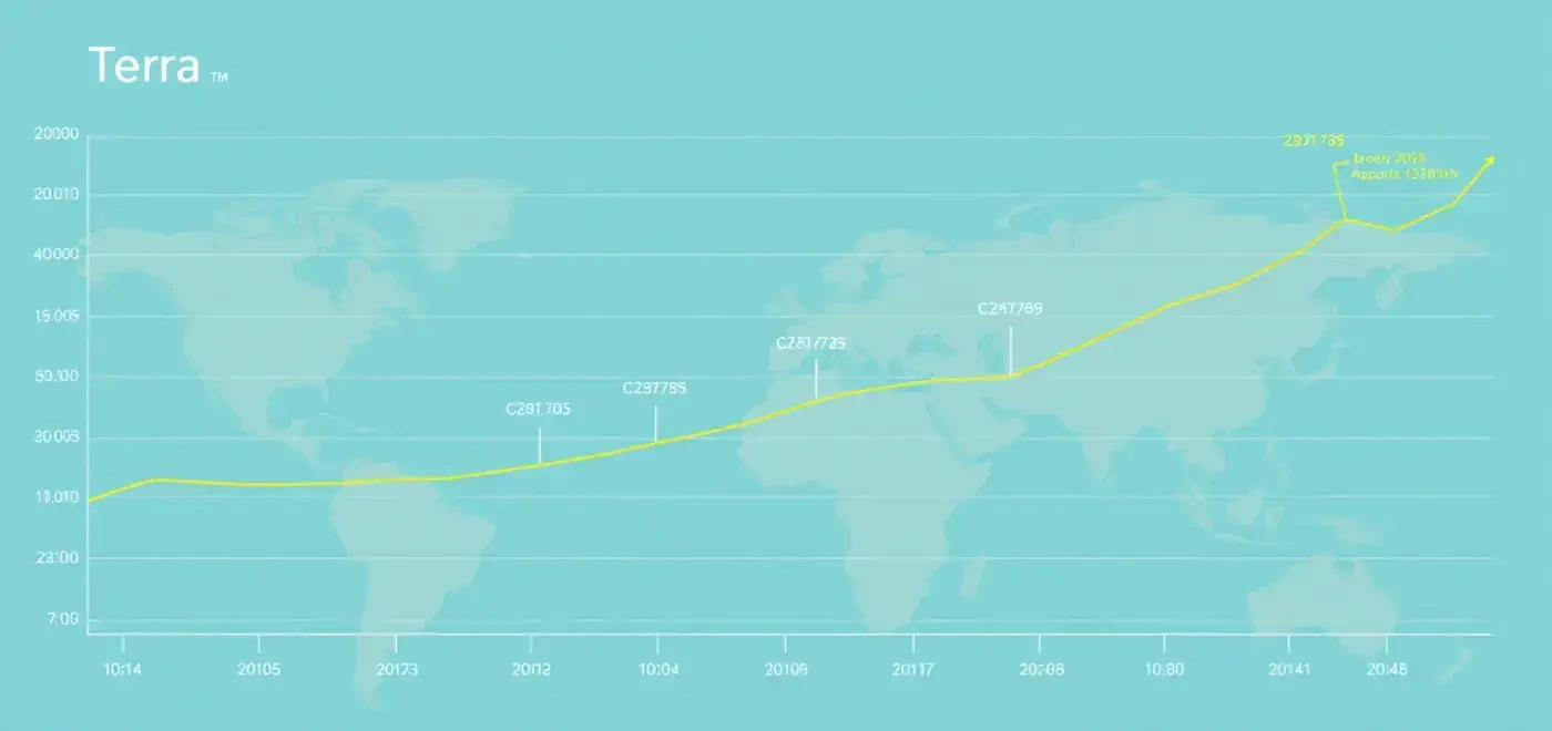 Imagen que ilustra el ascenso y la caída de Terra (LUNA) con representaciones gráficas del colapso de luna, despegue de UST y el concepto de stablecoins algorítmicas