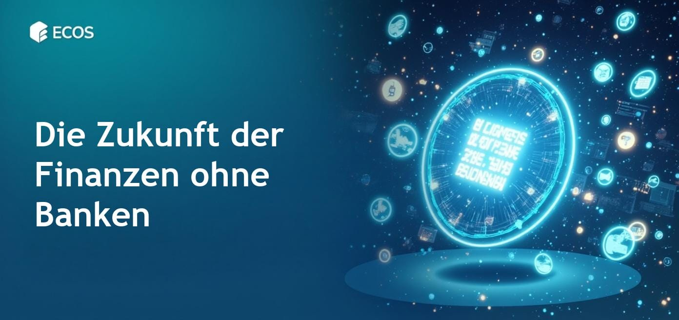 DeFi und die Zukunft der Finanzen auf einer digitalen Grafik dargestellt, die Blockchain-Technologie zeigt.