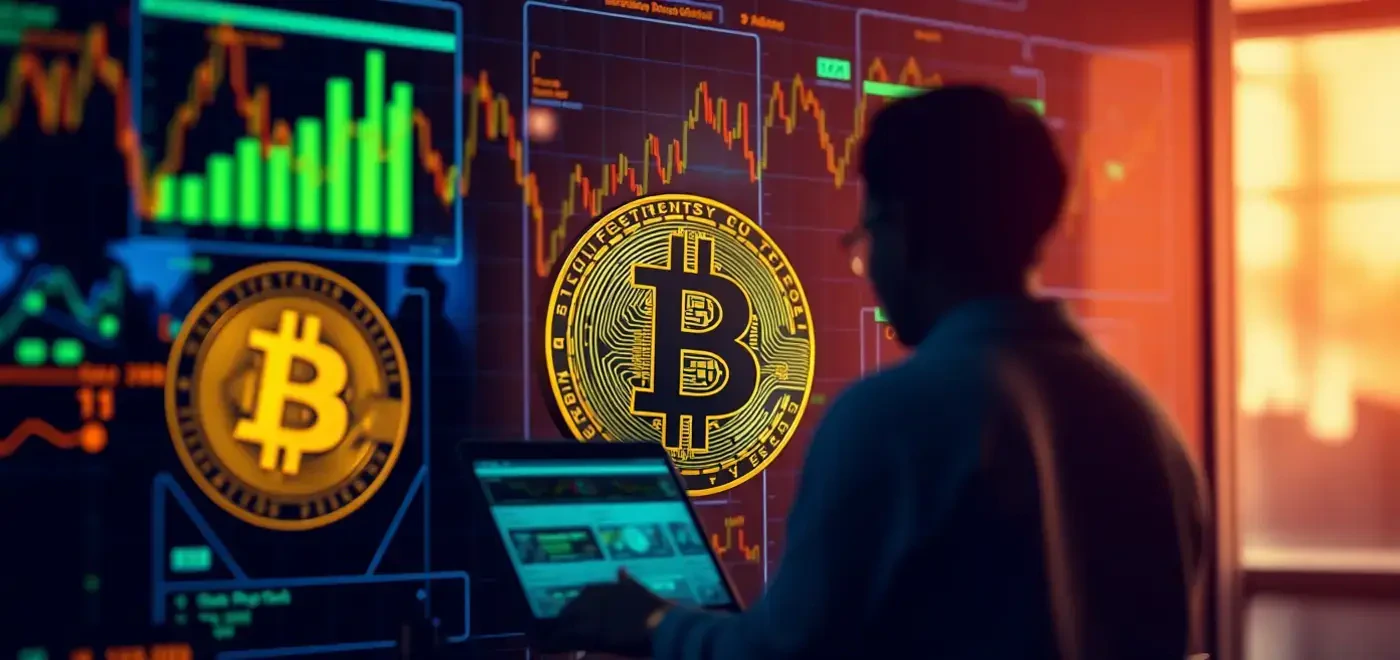 Una colección de monedas de criptomonedas con formularios fiscales, ilustrando la importancia del cumplimiento en los impuestos sobre criptomonedas, incluyendo regulaciones gubernamentales y reporte de ganancias.