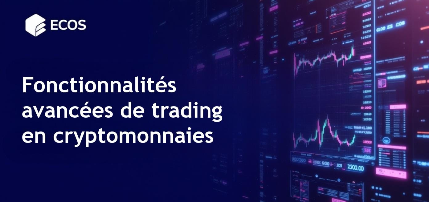 Une interface de trading complexe présentant des graphiques avancés et divers types d'ordres pour les cryptomonnaies, idéale pour des outils de trading professionnels.