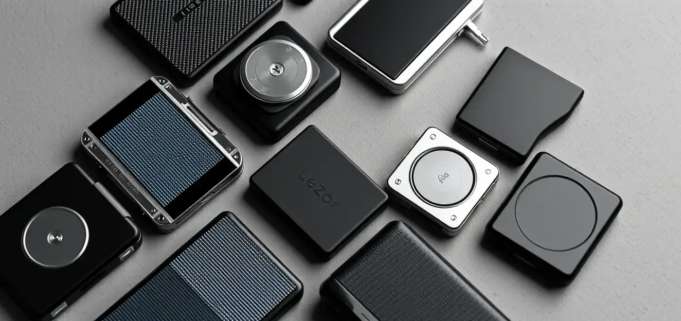Un portefeuille froid pour le stockage de crypto-monnaies, présentant des dispositifs Trezor et Ledger sur un bureau, représentant des solutions de stockage hors ligne sécurisées.