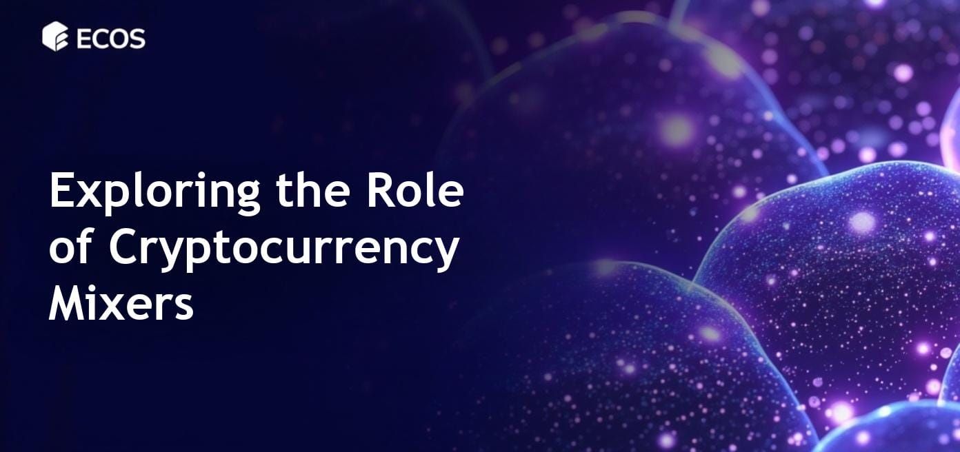 A visual representation showing the function of cryptocurrency mixers with highlighted privacy features and blockchain technology.