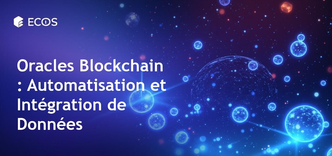 Image de haute qualité illustrant le concept des oracles dans la technologie blockchain, mettant en avant les flux de données et l'interaction transparente des contrats intelligents dans un réseau numérique.
