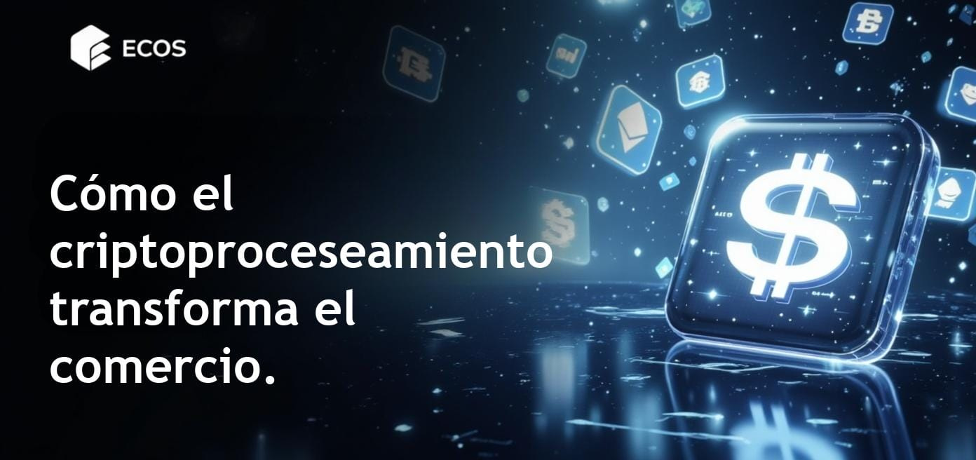 Una representación visual del criptoprocesamiento en el comercio en línea, mostrando transacciones seguras y rápidas.