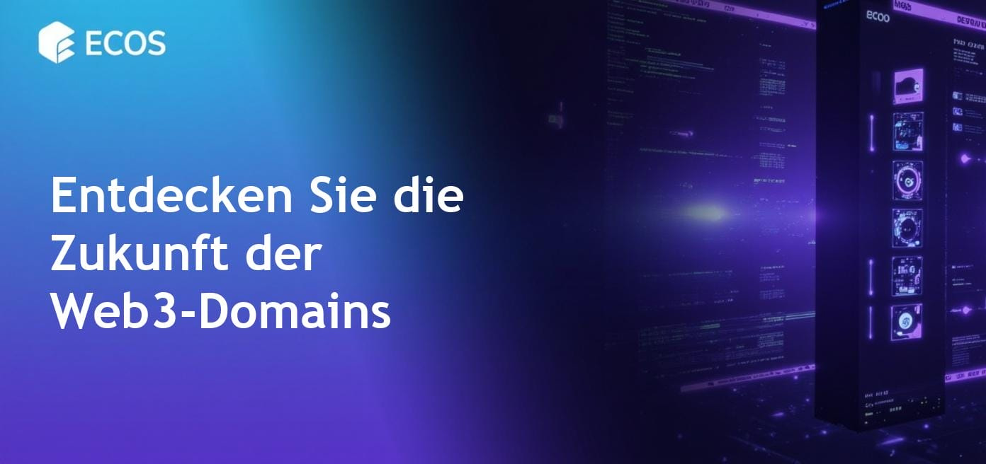 Eine detaillierte Darstellung von Web3-Domains auf einer Blockchain mit symbolischen Elementen für digitale Identität.