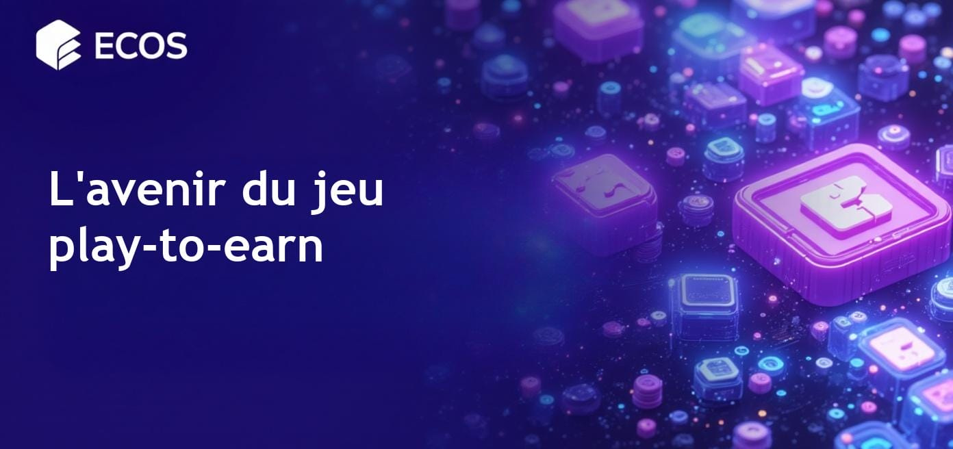 Un paysage numérique vibrant montrant divers jeux play-to-earn, avec des récompenses NFT et cryptomonnaie dans un environnement blockchain.