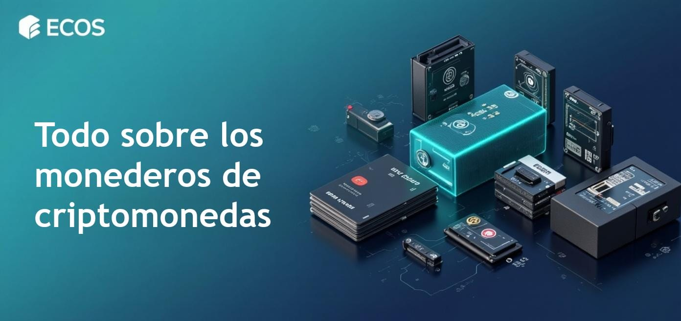 Una imagen fotorrealista que representa varios tipos de monederos crypto, incluidos monederos de hardware, móviles y de escritorio, con íconos que representan transacciones seguras.