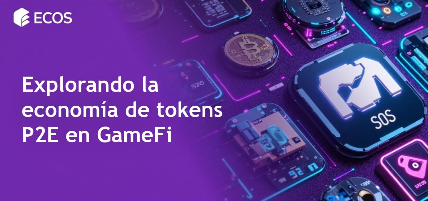 Un gráfico que ilustra el modelo económico de tokens P2E, destacando la interacción de NFT y dinámicas de moneda en juego.